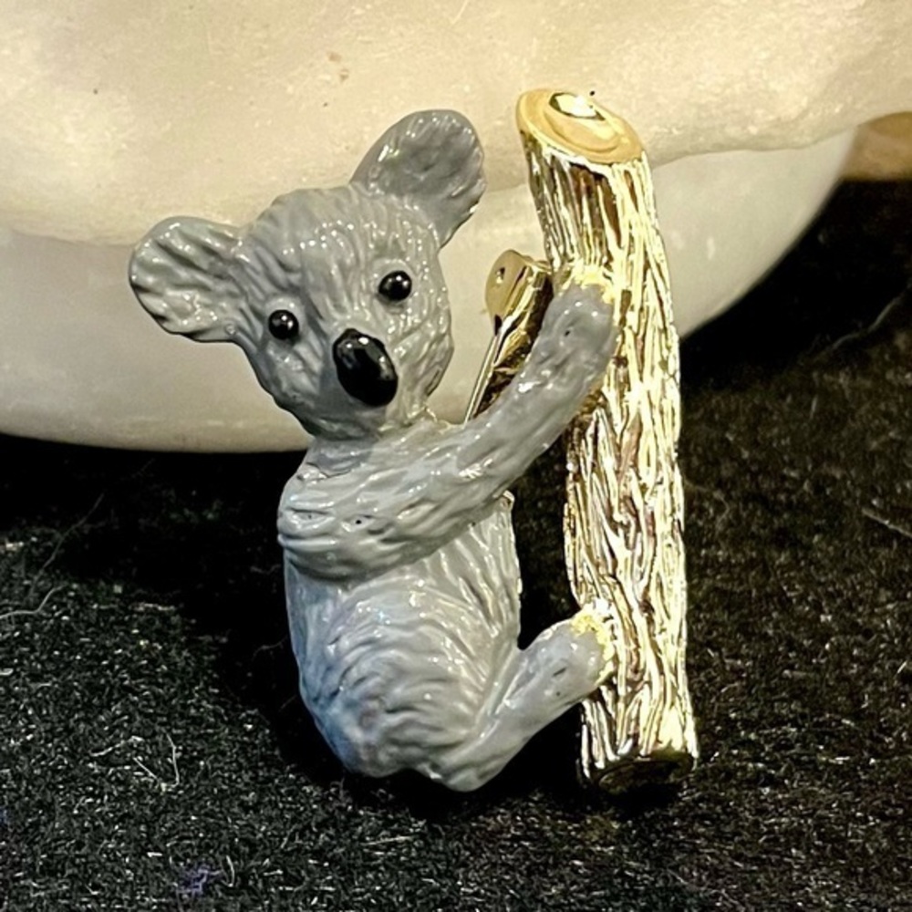 Vintage Gerryโs Gray Koala Bear Brooch Pin with Gold Accents